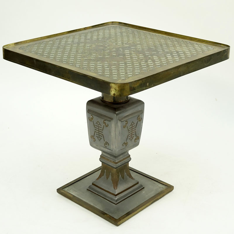 Philip and Kelvin LaVerne Patinated Bronze and Pewter Side Table.