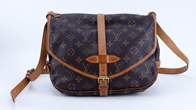 Louis Vuitton Brown Monogram Coated Canvas Saumur 25 Double Strap 2 Sided Crossbody Messenger Bag.