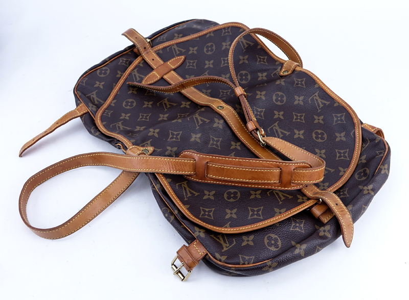 Louis Vuitton Brown Monogram Coated Canvas Saumur 25 Double Strap 2 Sided Crossbody Messenger Bag.