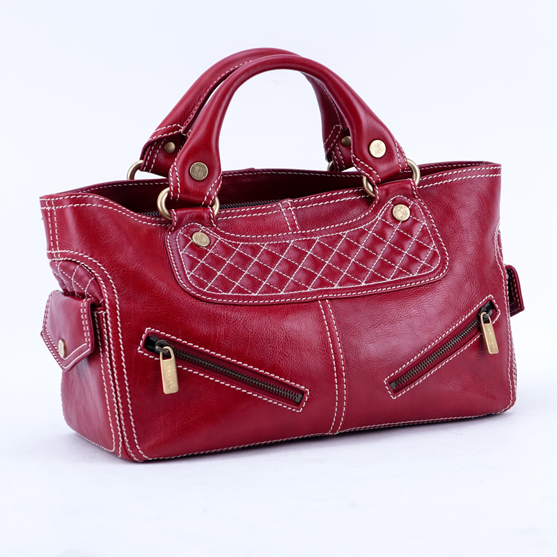 Celine Red Soft/Quilted Leather Boogie Bag With 2 Front Pockets.