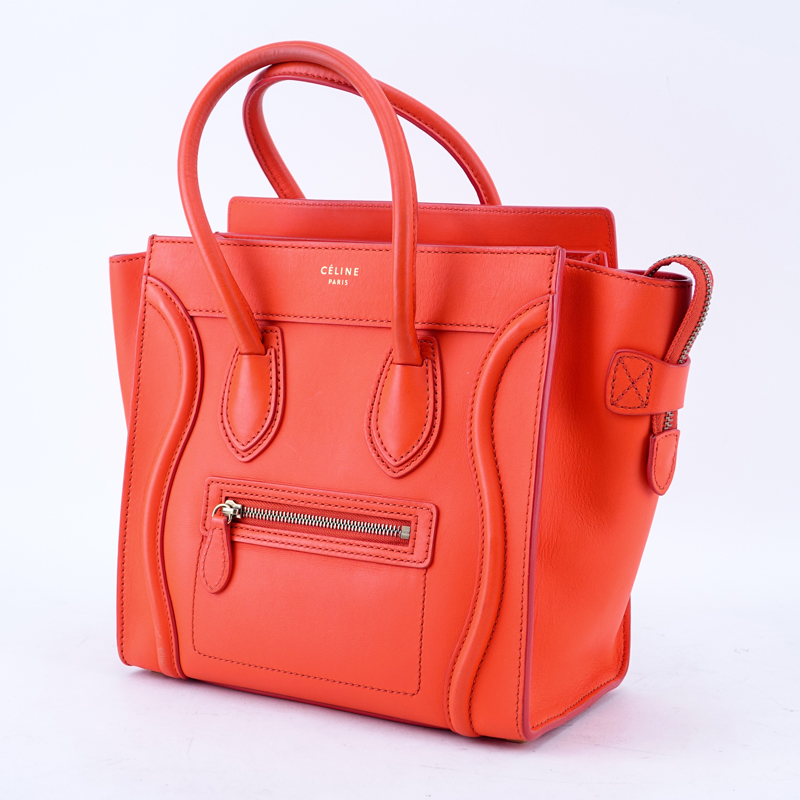 Celine Orange Smooth Leather Luggage MM Tote.