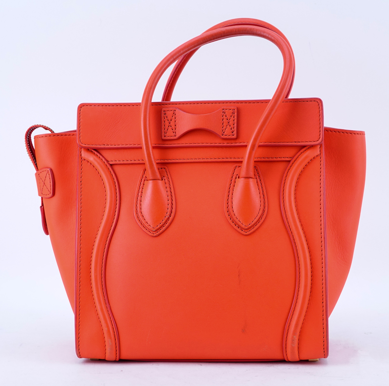 Celine Orange Smooth Leather Luggage MM Tote.