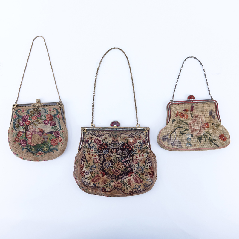 Collection of Three (3) Antique Tapestry Purses.
