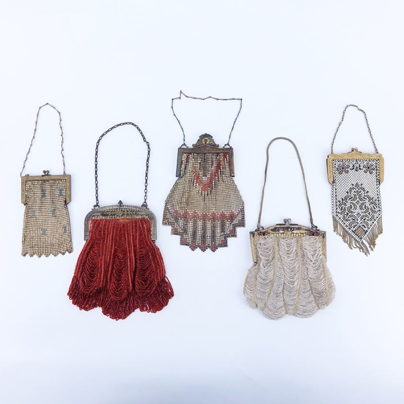 Collection of Five (5) Antique Beaded and Mesh Evening Bags.