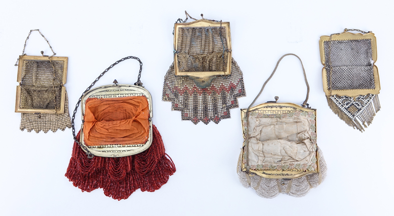 Collection of Five (5) Antique Beaded and Mesh Evening Bags.