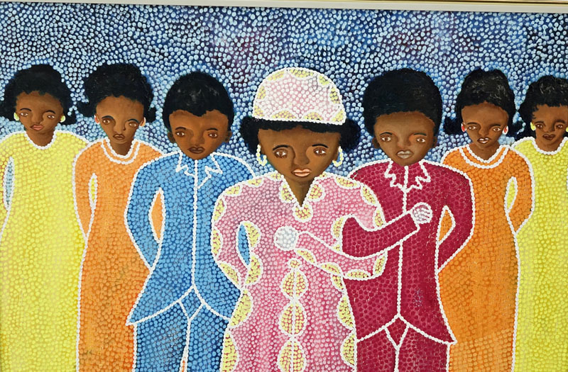 Attributed to: Hector Hyppolite, Haitian (1894 - 1948) Oil on Canvas, Women Joined at the Arms, Signed Lower Right.