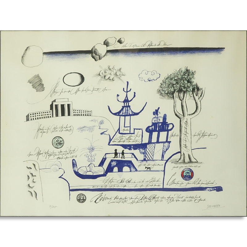 Saul Steinberg, Romanian/American (1914 - 1999) Color Lithograph "Georgetown" Signed and Numbered 7/75 in Pencil.