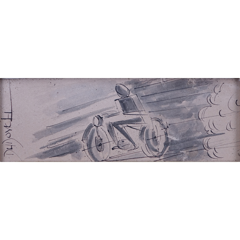 Marcello Dudovich, Italian (1878 - 1962) Ink and wash on paper laid down on cardboard, sketch for poster "Motorcycle With Rider".