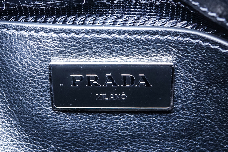 Prada Sky Blue/Black Leopard Print Pony And Suede Heaven Bag PM.