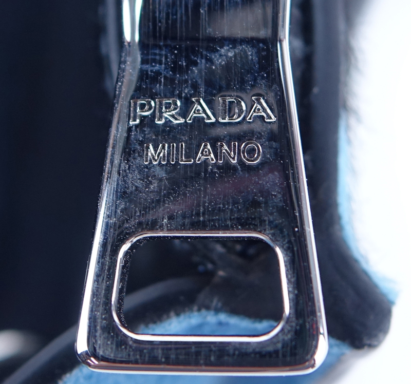 Prada Sky Blue/Black Leopard Print Pony And Suede Heaven Bag PM.