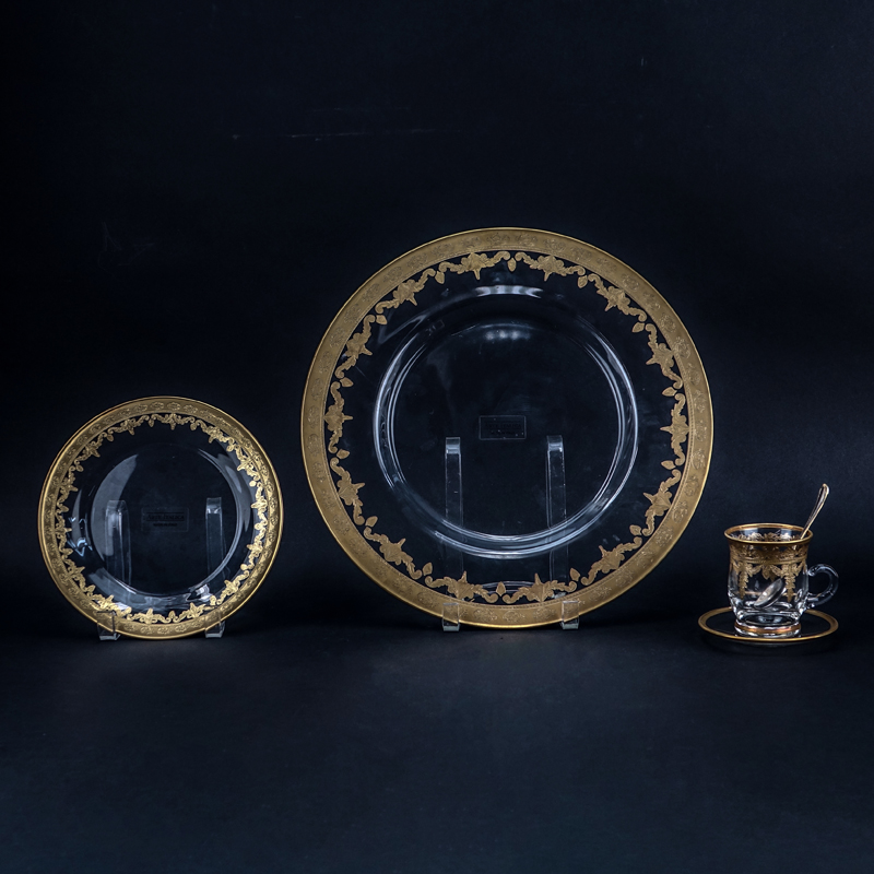 Thirty Seven (37) Piece Arte Italica Glass Vetro Gold Dessert Set.