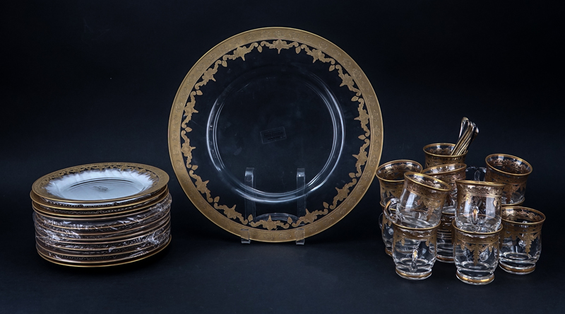 Thirty Seven (37) Piece Arte Italica Glass Vetro Gold Dessert Set.