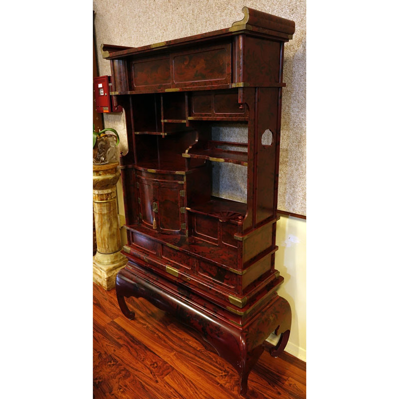 Early to Mid 20th Century Japanese Red Lacquered Cabinet.