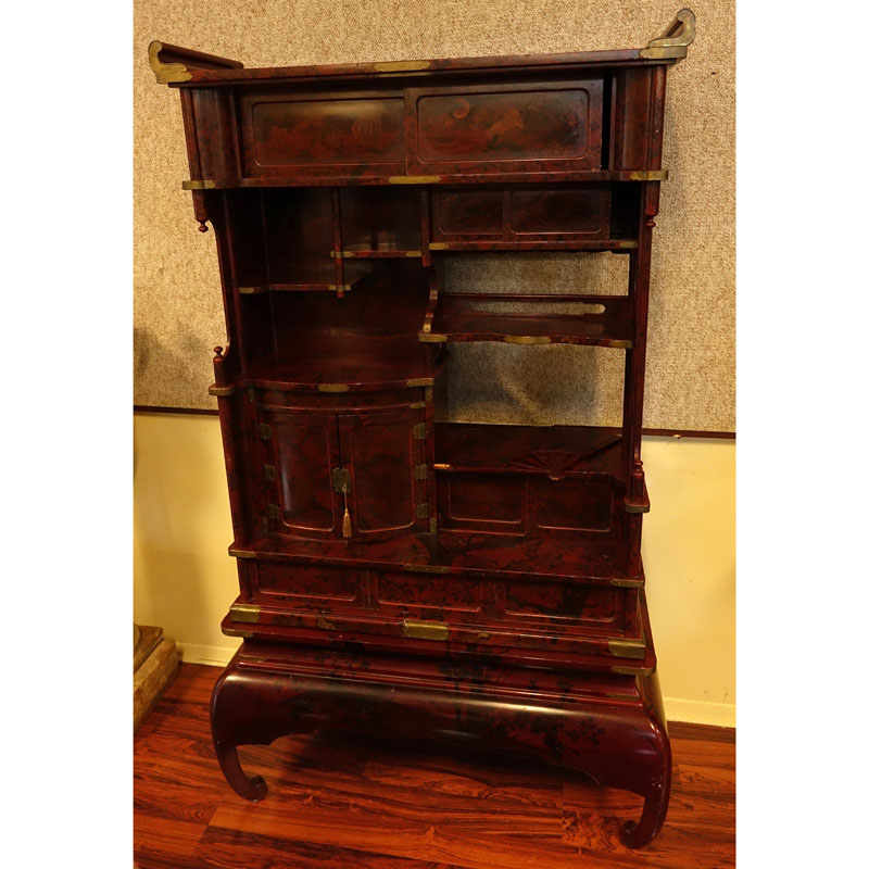 Early to Mid 20th Century Japanese Red Lacquered Cabinet.