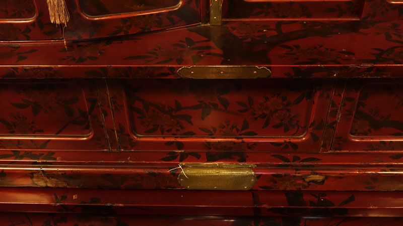 Early to Mid 20th Century Japanese Red Lacquered Cabinet.