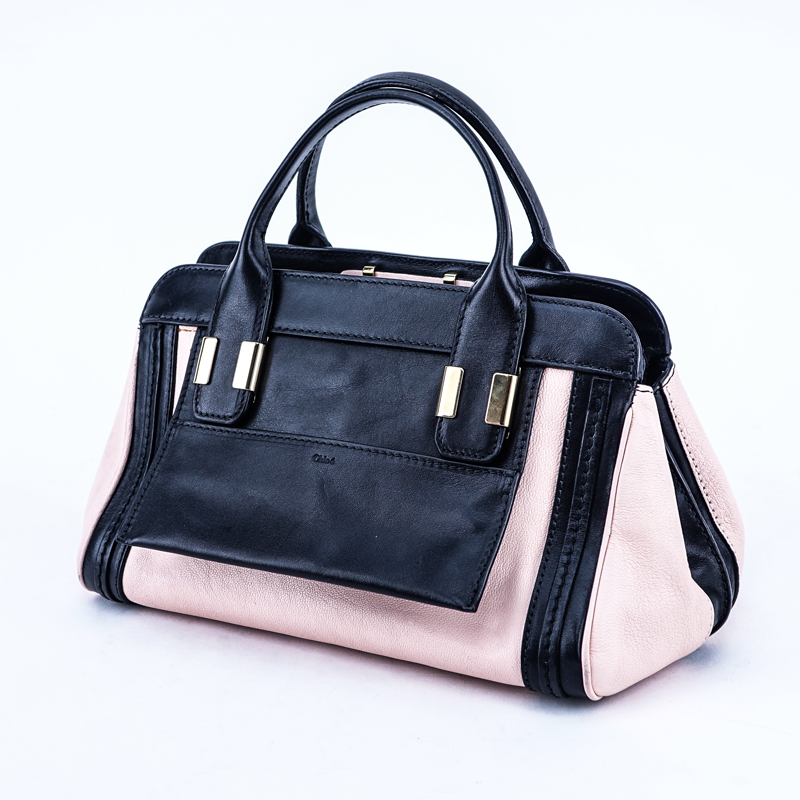 Chloe Light Pink and Black Mini Alice PM Smooth Calf Leather Handbag.