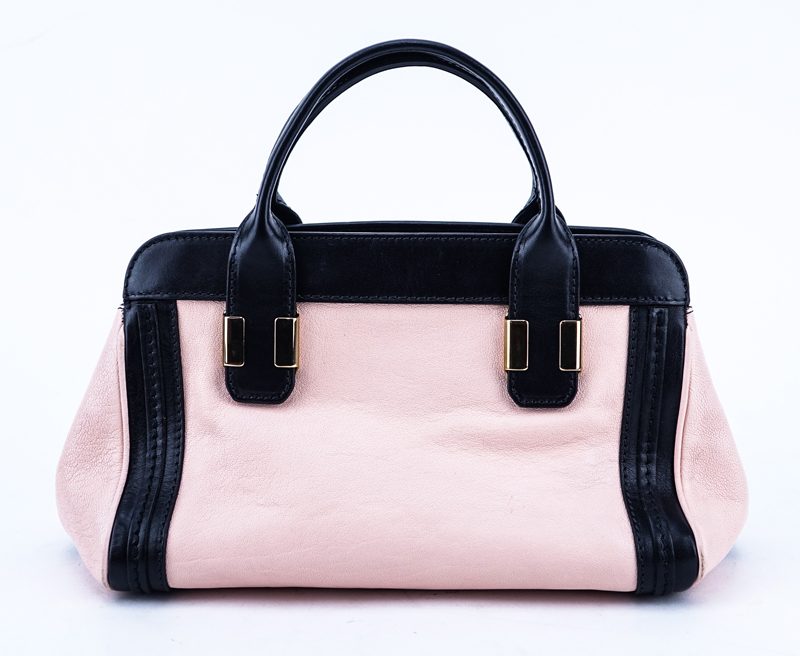 Chloe Light Pink and Black Mini Alice PM Smooth Calf Leather Handbag.