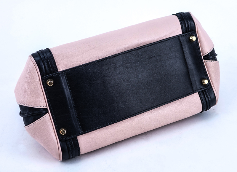 Chloe Light Pink and Black Mini Alice PM Smooth Calf Leather Handbag.