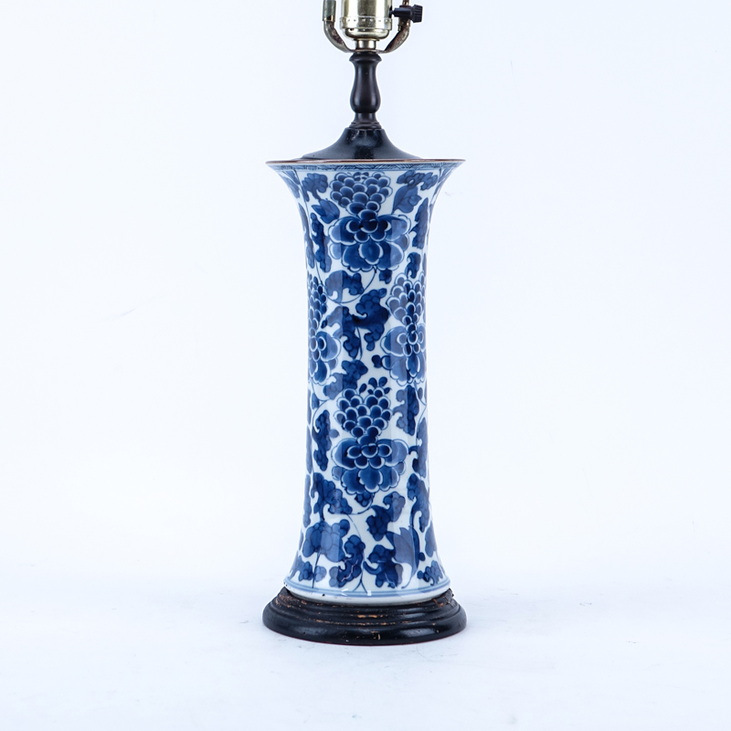 Chinese Blue and White Gu-Form Porcelain Vase Mounted as Lamp.