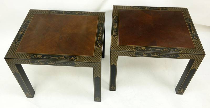 Pair of Drexel Etcetera Chinoiserie Lacquered End Tables.