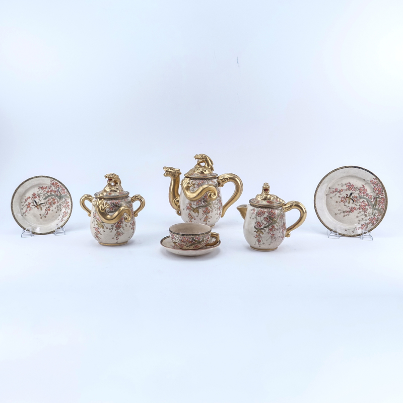 Twenty Nine (29) Piece Japanese Satsuma Hand Painted Porcelain Tea Set.