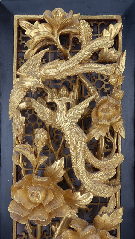 Pair of Chinese Giltwood Deep Relief Carved Panels.