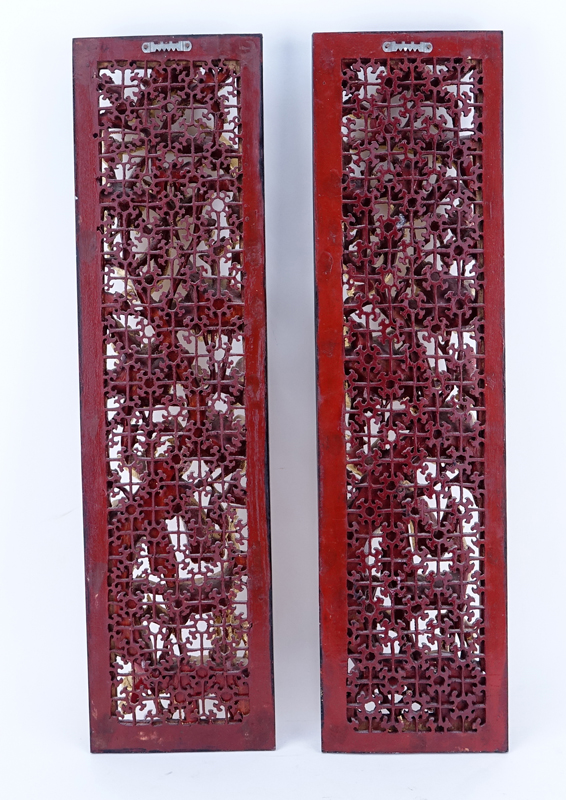Pair of Chinese Giltwood Deep Relief Carved Panels.
