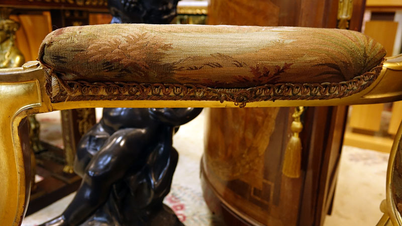 19th Century Louis XVI Style Carved Giltwood Settee with Aubusson Tapestry Upholstery.