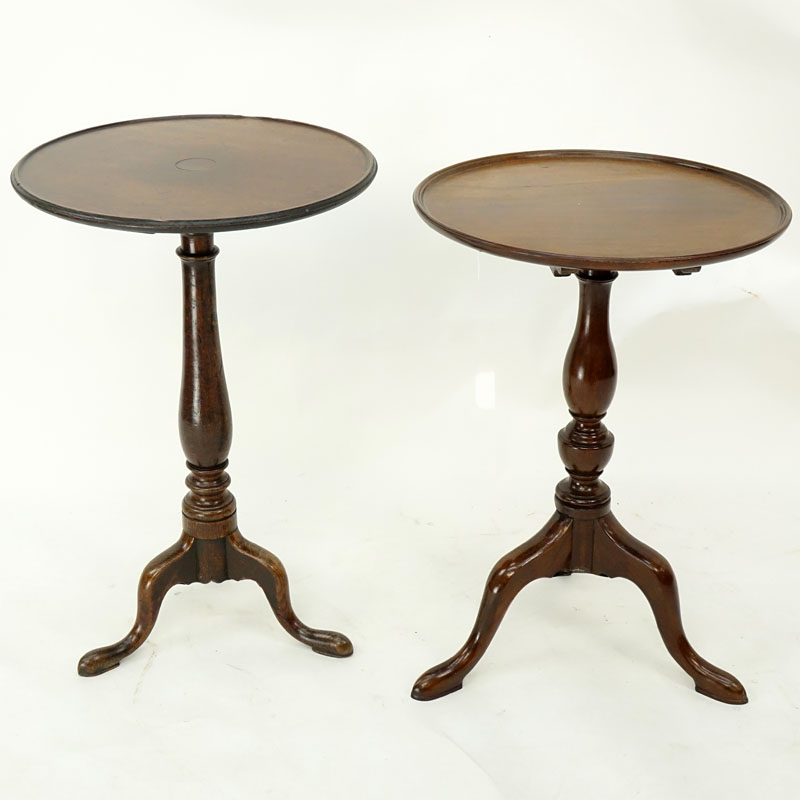 Grouping of Two (2): Queen Anne Walnut Tilt Top Table, Queen Anne Walnut Pedestal Table.