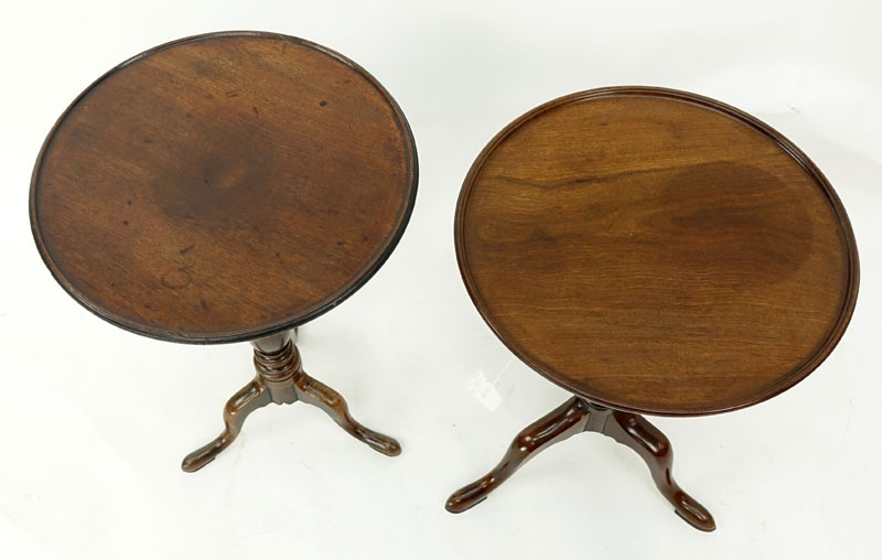 Grouping of Two (2): Queen Anne Walnut Tilt Top Table, Queen Anne Walnut Pedestal Table.