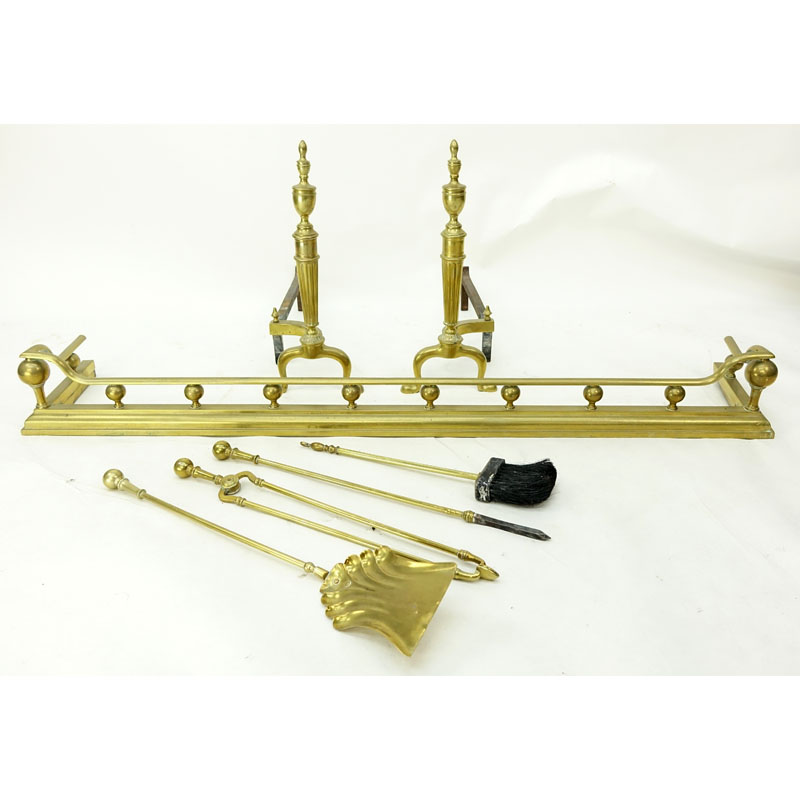 Antique Seven (7) Piece Brass Fireplace Set.