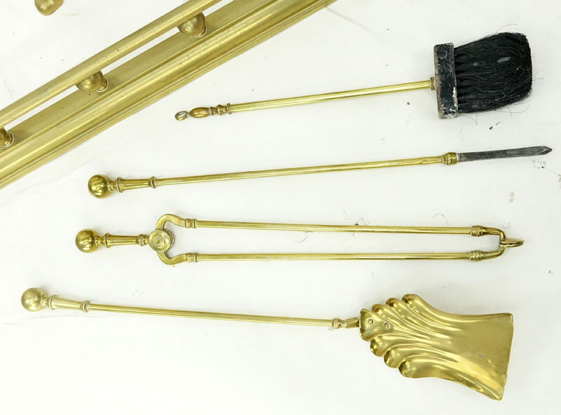 Antique Seven (7) Piece Brass Fireplace Set.