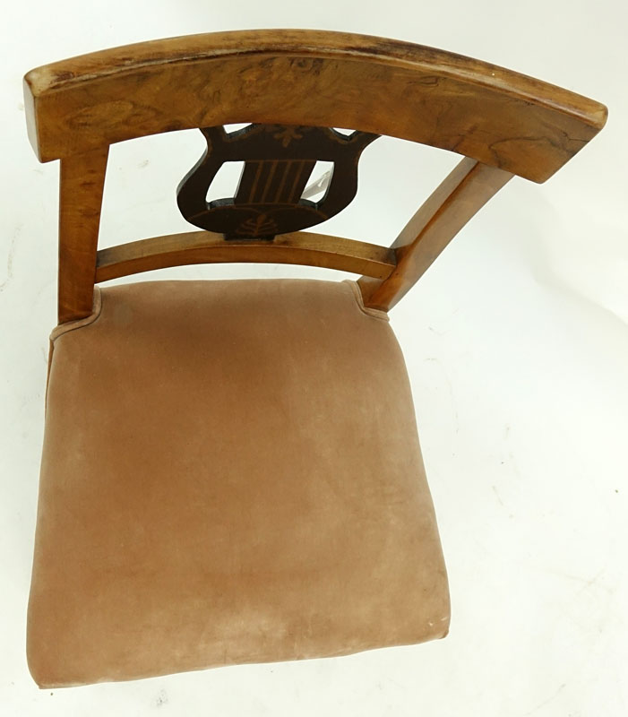 Antique Italian Burlwood Upholstered Side Chair.