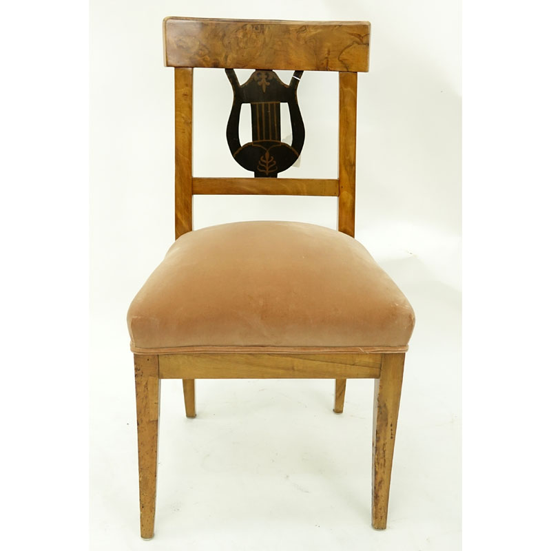 Antique Italian Burlwood Upholstered Side Chair.