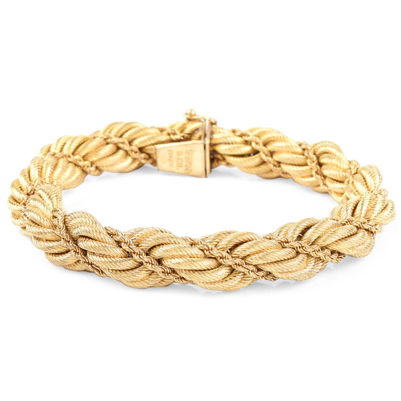 Vintage Tiffany & Co Italian 18 Karat Yellow Gold 11mm Rope Style Bracelet.