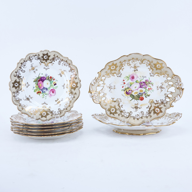Antique Eight (8) Piece English Porcelain Dessert Set.