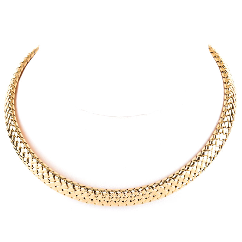 Tiffany & Co Circa 1997 18 Karat Yellow Gold Vannerie Basket Weave Choker Necklace.