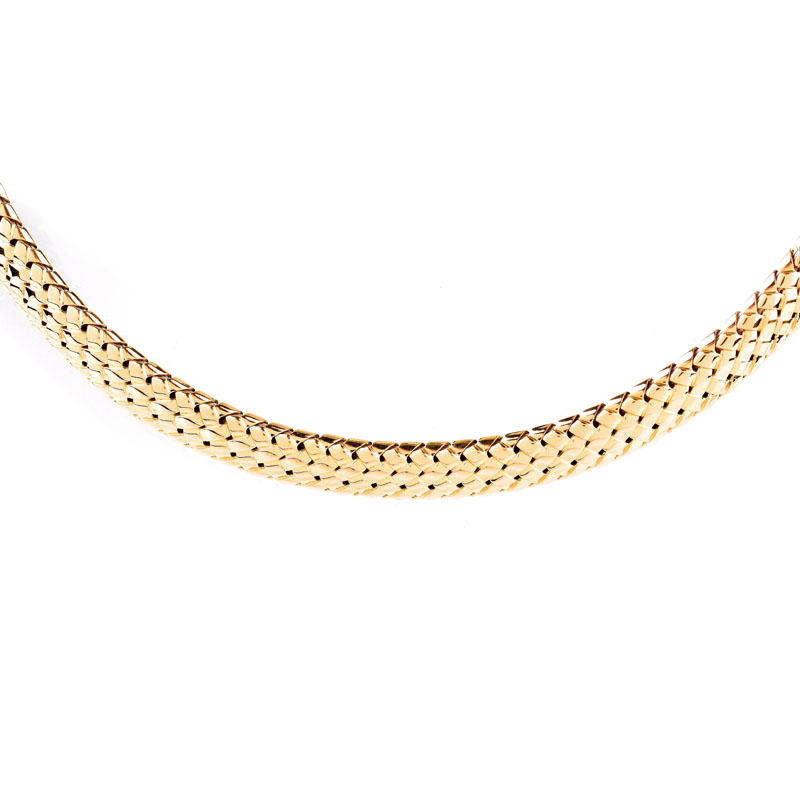 Tiffany & Co Circa 1997 18 Karat Yellow Gold Vannerie Basket Weave Choker Necklace.