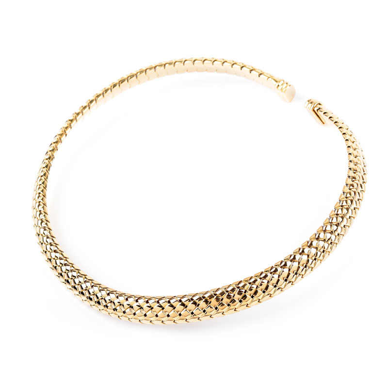 Tiffany & Co Circa 1997 18 Karat Yellow Gold Vannerie Basket Weave Choker Necklace.