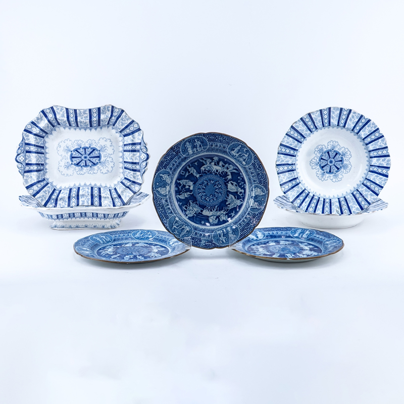 Grouping of Seven (7); Cork & Edge Pottery Dishes along with English Blue and White Plates.