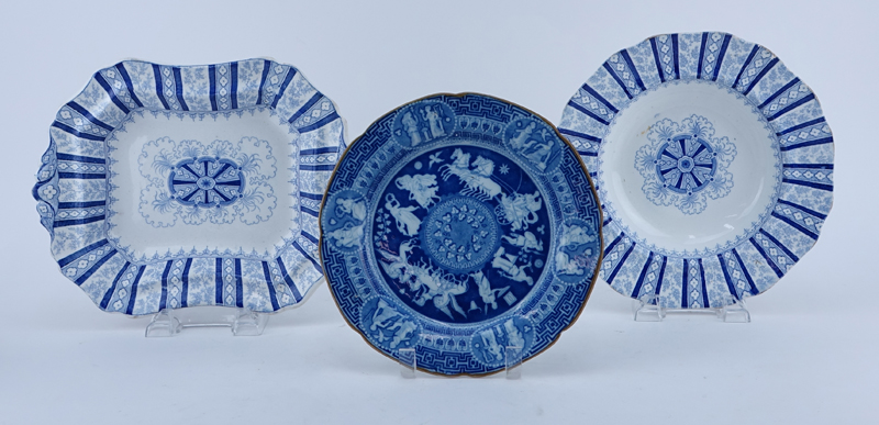Grouping of Seven (7); Cork & Edge Pottery Dishes along with English Blue and White Plates.