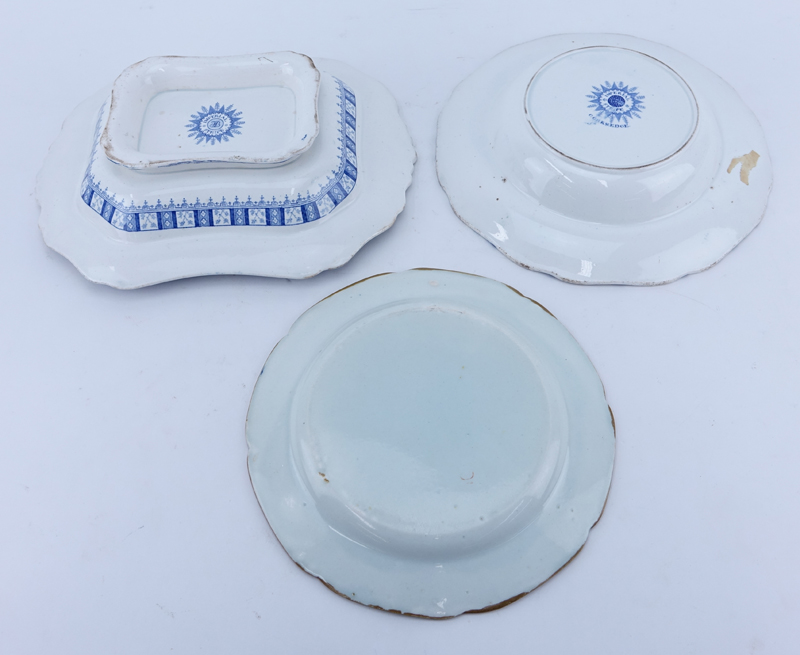 Grouping of Seven (7); Cork & Edge Pottery Dishes along with English Blue and White Plates.