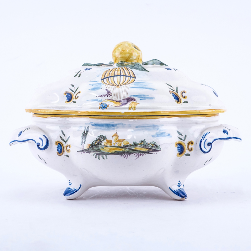 A French Faience Pottery Covered Tureen.