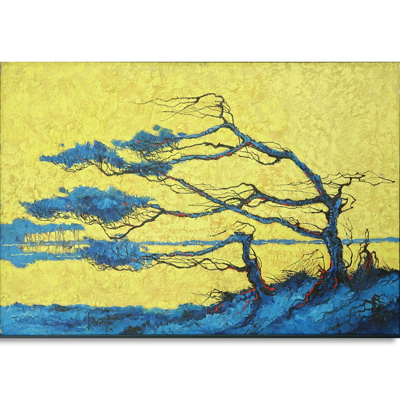 Modern Oil on Canvas, Tree on a Cliff, Signed Lower Left.