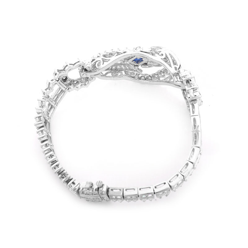 Vintage Approx. 15.0 Carat Round Brilliant, Marquise and Baguette Cut Diamond, 1.50 Oval Cut Sapphire and Platinum Bracelet.