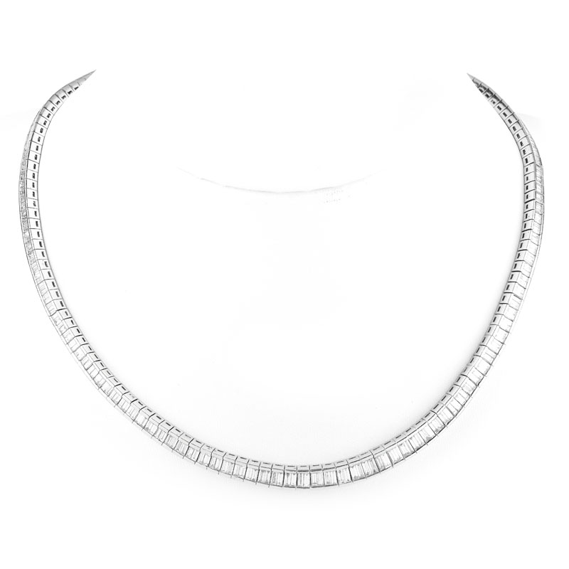 Vintage Approx. 12.0 Carat Baguette Cut Diamond and Platinum Necklace.