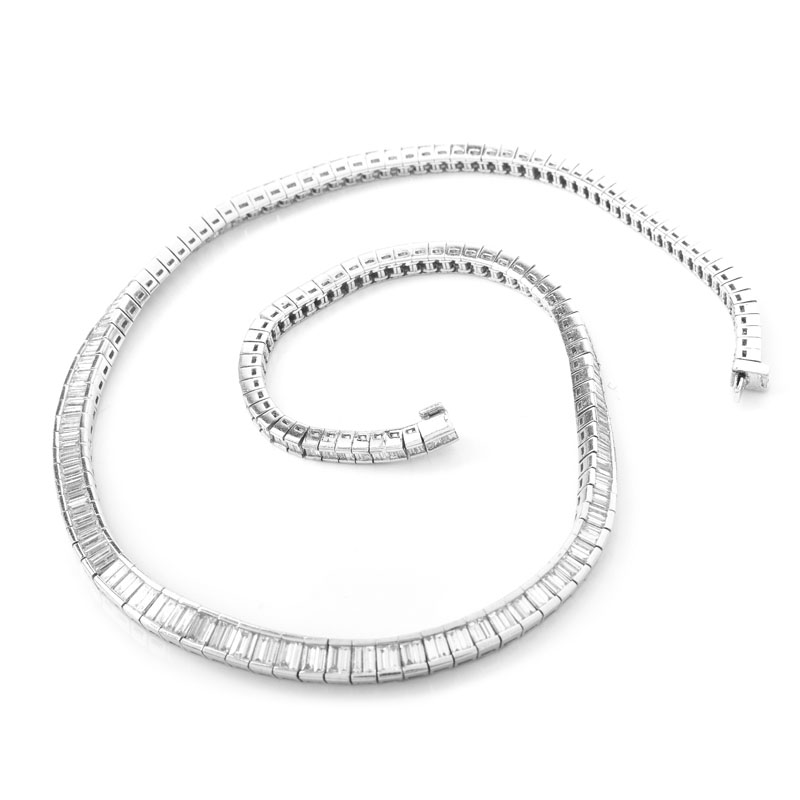 Vintage Approx. 12.0 Carat Baguette Cut Diamond and Platinum Necklace.