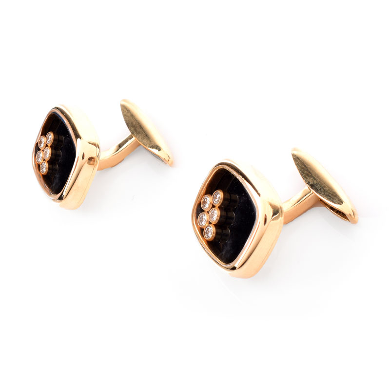 Chopard Approx. .50 Carat Round Brilliant Cut Diamond and 18 Karat Yellow Gold Happy Diamond Cuff Links.