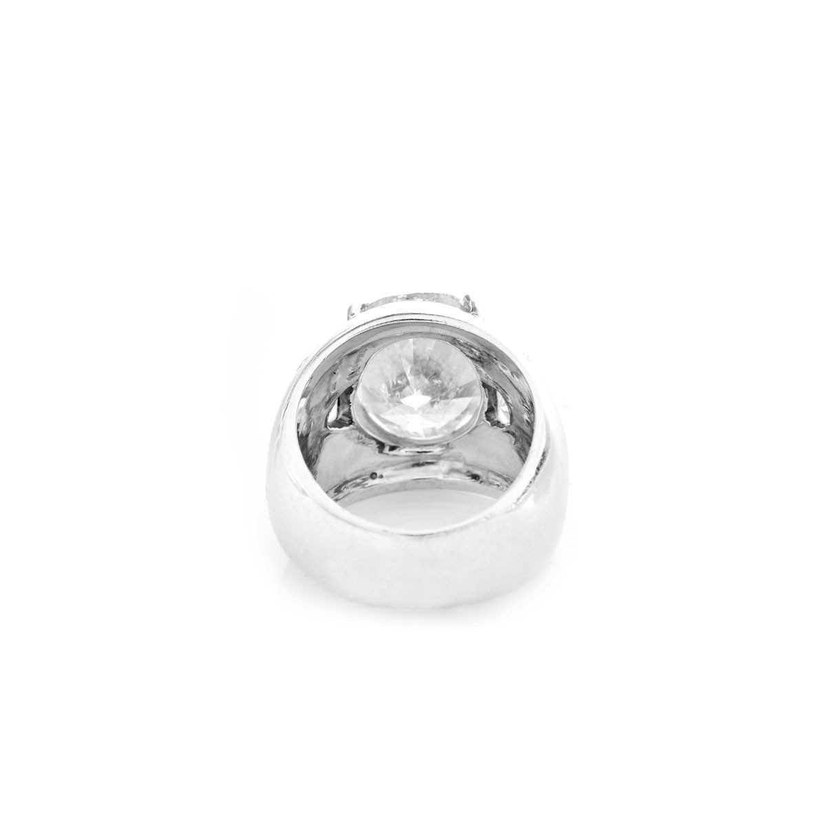 Important 14.29 Carat Oval Brilliant Cut Prong Set Diamond and Heavy 14 Karat White Gold Tapered Domed Band Design Ring.