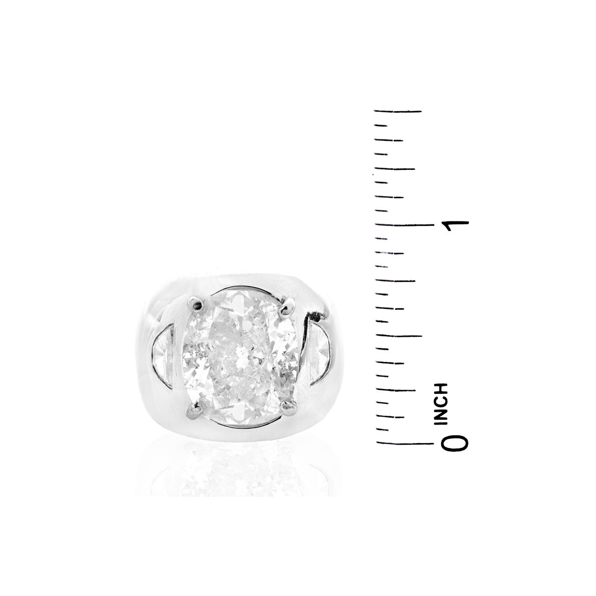 Important 14.29 Carat Oval Brilliant Cut Prong Set Diamond and Heavy 14 Karat White Gold Tapered Domed Band Design Ring.
